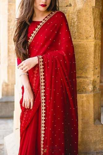 Designer Red Border Lace Saree by Habile Creation