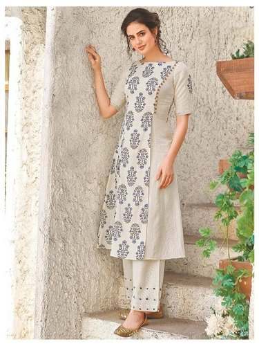 White Formal Wear Kurti Pant Set  by Habile Creation