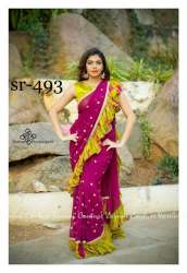 Printed Ruffle Saree by Gayatri Family Shop