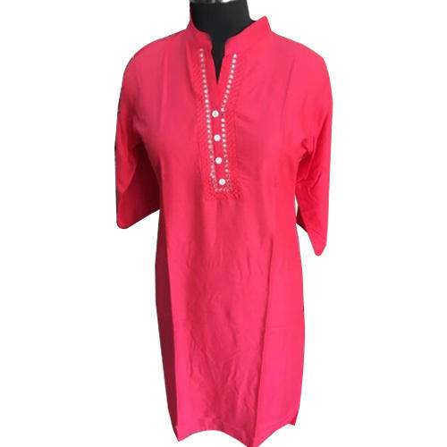 Pink Plain Cotton Casual wear Kurti by Bablu Export