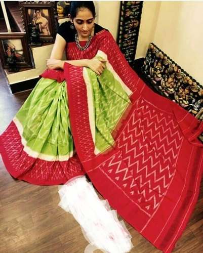 Ikkat Hand Block Printed Cotton Saree