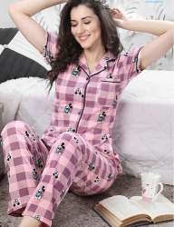 Ladies Collar Shirt Pant Night Suit