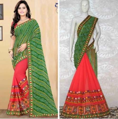 Kutchi Work Bandhani Georgette Saree By CJ Enterprise
