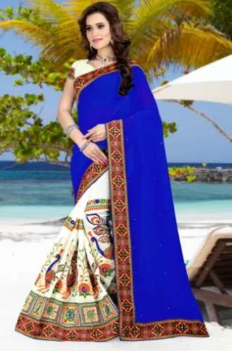 Printed Embroidery Georgette Saree by CJ Enterprise