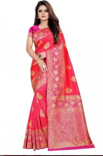 Trendy Kanjivaram Art Silk Pink Saree For Women by CJ Enterprise