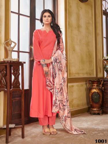 AAYAA muslin fabric digital printed kurti pant dupatta set