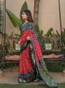Attractive Red Printed Patola Dola Silk Traditional Saree thumb 2