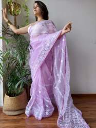 Beautiful all over embroidery work organza saree 