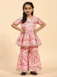 Beautiful Designer Kids Girls Floral Kurta with sharara