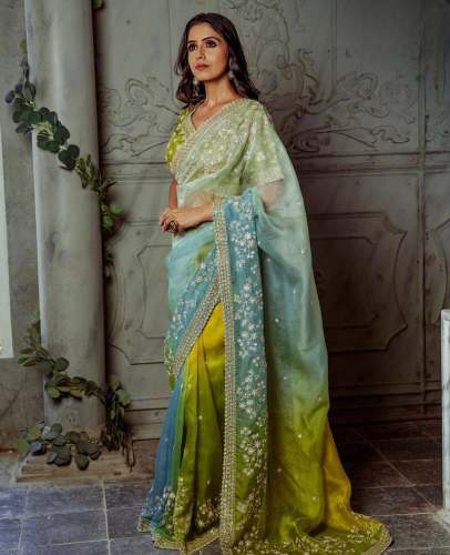 beautiful Orengza Silk With Digital Print Zari Sequence Embroidery