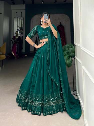 Beautiful Sequins and Thread Embroidery Work Lehenga
