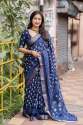 Beautiful Soft Silk Slub Woven Saree With Batik Print Design thumb 3