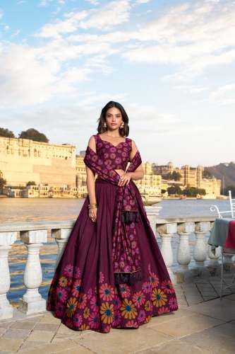 Beautiful Tussar Silk Floral Print Lehenga