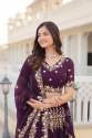 Beautiful Wine Sequins Georgette Wedding Lehenga Choli With Dupatta thumb 1