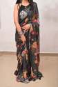black saree with georgette fabric with digital print readymade and stitched blouse  thumb 3