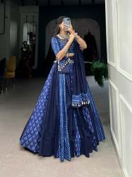 Blue Color Cotton Printed Navratri Lehenga Choli 