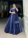 Blue Color Cotton Printed Navratri Lehenga Choli  thumb 1