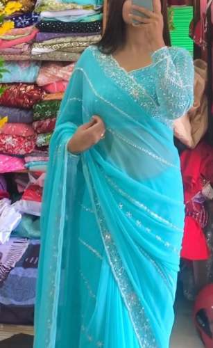  Blue Faux Georgette Designer Saree with Thread & Sequence Work