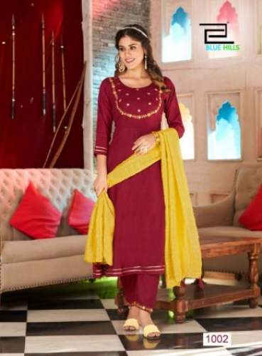 Blue Hills Butterfly Fancy Kurti Pant Dupatta Set