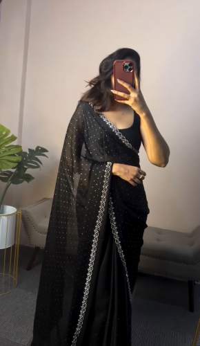 BOLLYWOOD DESIGN HEVY BLACK SAREE WITH HOTFIX LACE  by Fab Funda