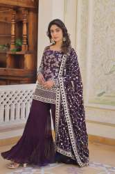 Faux Blooming Sequins & Zari Embroidered Readymade sharara Suit Set