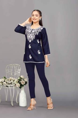 Chikankari Embroidery Work Rayon Short Kurti
