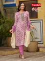 classic FOIL PRINT RAYON kurti pant dupatta set thumb 4