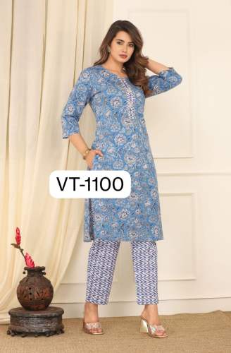  classic printed cotton fabric kurta pant set
