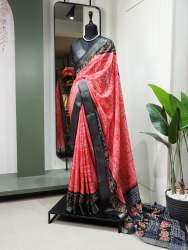 classic Printed dola silk saree with Unstitch Blouse