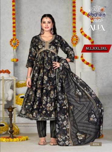 Cotton Embroidered Flared Stitched kurti pant dupatta set