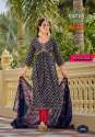 Cotton Embroidered Flared Stitched kurti pant dupatta set thumb 3