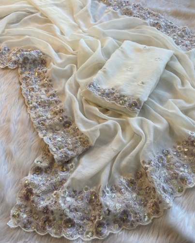 Crush Silk Saree With Fancy Sequince Embroderiy Work