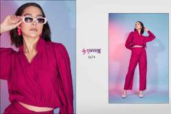 Deep Pink Self Design Two-Piece Cord Set