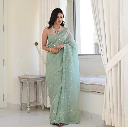 Designer Organza Fabric handwork Jimmy choo saree