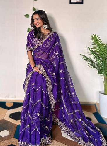 Designer Sequence Embroidery Design Tabby Orgenza Silk saree