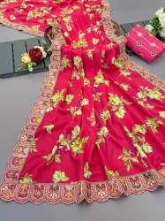 Designer Soft Chinon silk sarees with Digital flower print