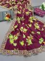 Designer Soft Chinon silk sarees with Digital flower print thumb 1