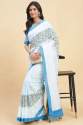 digital  Print linen Saree with Unstitched Blouse thumb 4