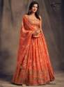 Digital Printed Organza Lehenga in Orange