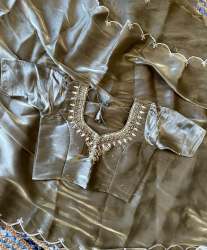 latest aarco cutwork Pure soft zimmy choo silk saree