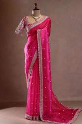 Elegance Pink Designer Silk Saree With Sequnce Work