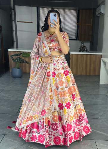 Elegant Art Silk Lehenga With Gota Patti Work  by Fab Funda