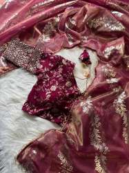 Elegant Golden Shaded Leriya Work jimmy choo Saree