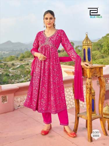  Embroidered Alia Cut Kurti with Pant  Dupatta set