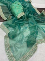 Embroidery coding work Zari Tissue Saree