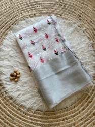 Embroidery Work  silver Zari Organza Saree