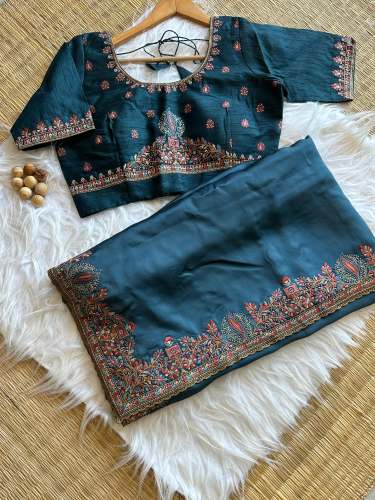 Exclusive malai silk  embroidery work saree 