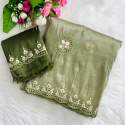 Fancy embroidery work all over viscose Saree thumb 2
