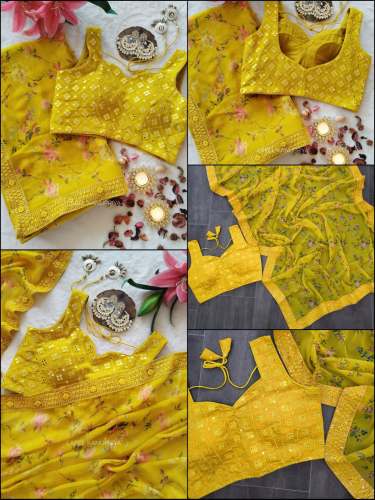 fancy  Floral Digital Print Georgette saree