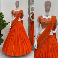 Faux Georgette Lehengha Saree With Choli With thread with Sequnce